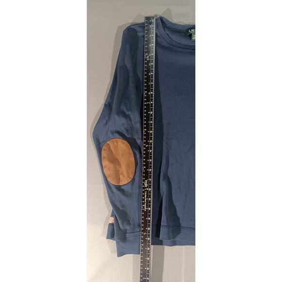 Lauren Ralph Lauren Navy Cotton Sweater, Suede Elbow‑Patch, Women’s L - Picture 3 of 8